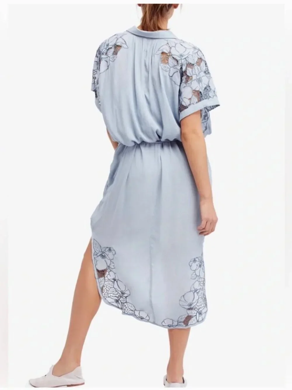 FREE PEOPLE CUT IT OUT EMBROIDERED SHIRT DRESS
